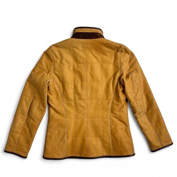 Vtg Lone Pine American Made Leather Jacket XS Tan Brown Trim Wool Cashmere Lined - Picture 4 of 16